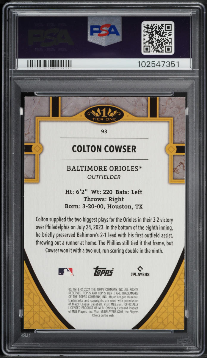 2024 Topps Tier One Pink Foil Colton Cowser ROOKIE /5 #93 PSA 6 EXMT