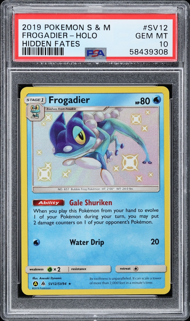 2019 Pokemon Sun & Moon Hidden Fates Shiny Holo Frogadier #SV12 PSA 10 GEM MINT