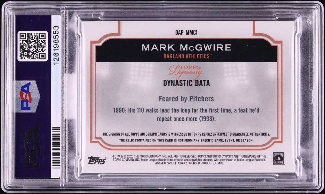 2020 Topps Dynasty Mark McGwire PATCH AUTO DNA 10 /10 #DAP-MMC1 PSA 10 GEM MINT - Photo 2