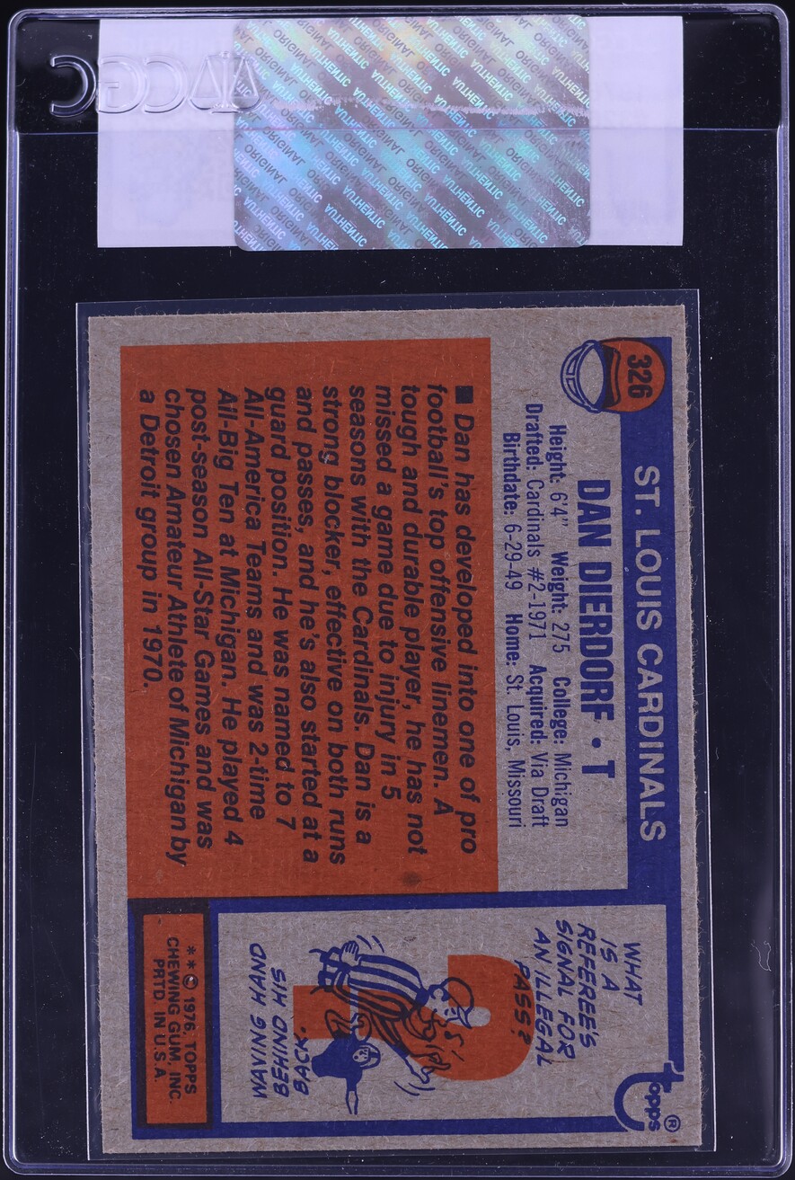 1976 Topps Football Dan Dierdorf #326 CGC AUTH