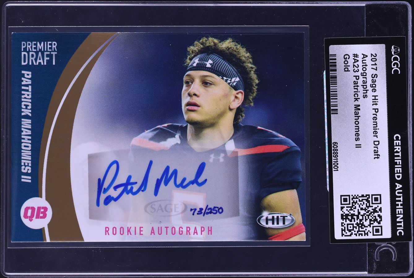 2017 Sage Hit Premier Draft Gold Patrick Mahomes II ROOKIE AUTO /250 # ...