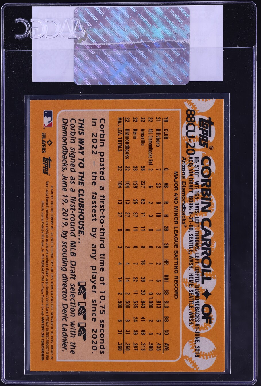2023 Topps Chrome Update '88 Corbin Carroll ROOKIE #88CU-20 CGC AUTH