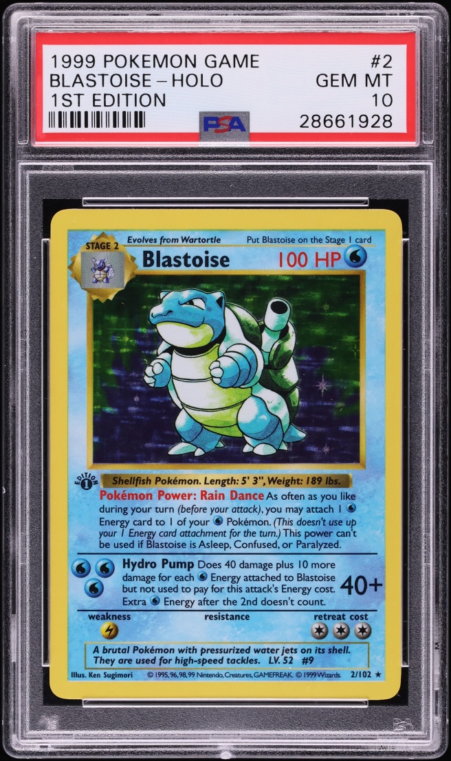 1999 Pokemon Base Set Shadowless 1st Edition Holo Blastoise #2 PSA 10 GEM MINT