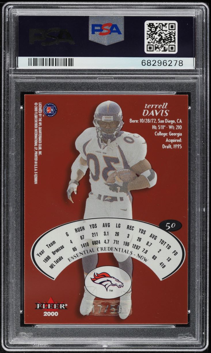 2000 Fleer E-X Essential Credentials Now Terrell Davis /50 #50 PSA 8 NM-MT