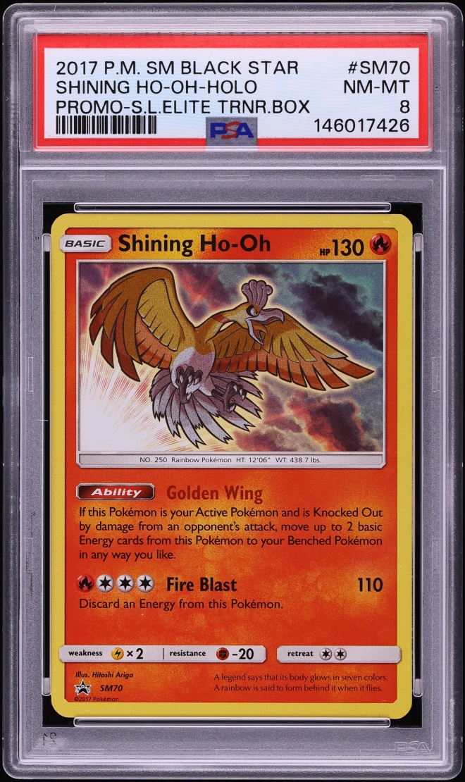 2017 Pokemon Sun & Moon Promo Legends ETB Holo Shining Ho-Oh #SM70 PSA 8 NM-MT