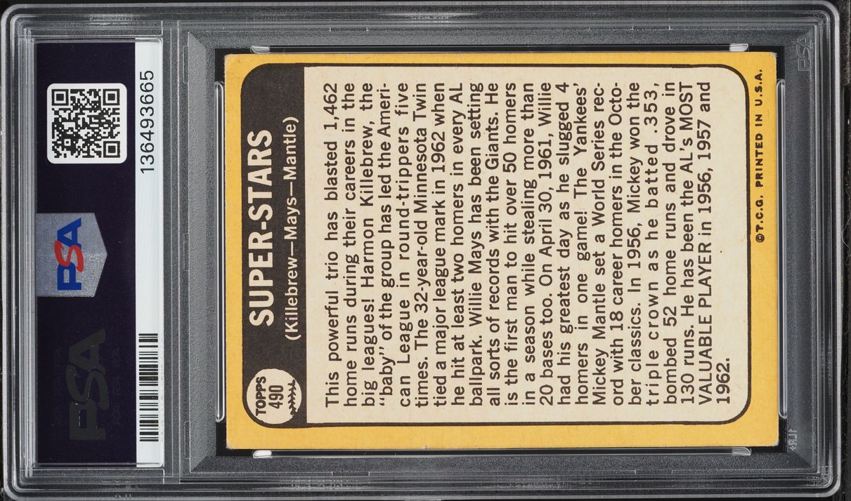 1968 Topps Mickey Mantle Willie Mays Harmon Killebrew SUPER STARS #490 PSA 3.5 VG+
