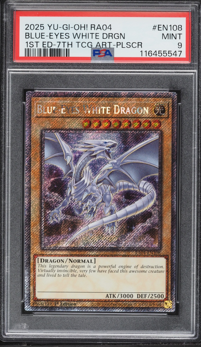 2025 Yu-Gi-Oh! QC Stampede 1st Edition 7th TCG Art Blue-Eyes White Dragon #RA04-EN108 PSA 9