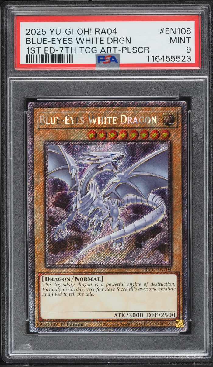 2025 Yu-Gi-Oh! QC Stampede 1st Edition 7th TCG Art Blue-Eyes White Dragon #RA04-EN108 PSA 9