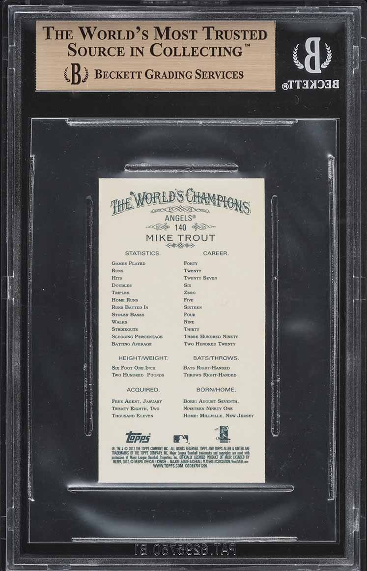 2012 Topps Allen & Ginter Mini Gold Border Mike Trout ROOKIE #140 BGS 9.5 GEM MINT