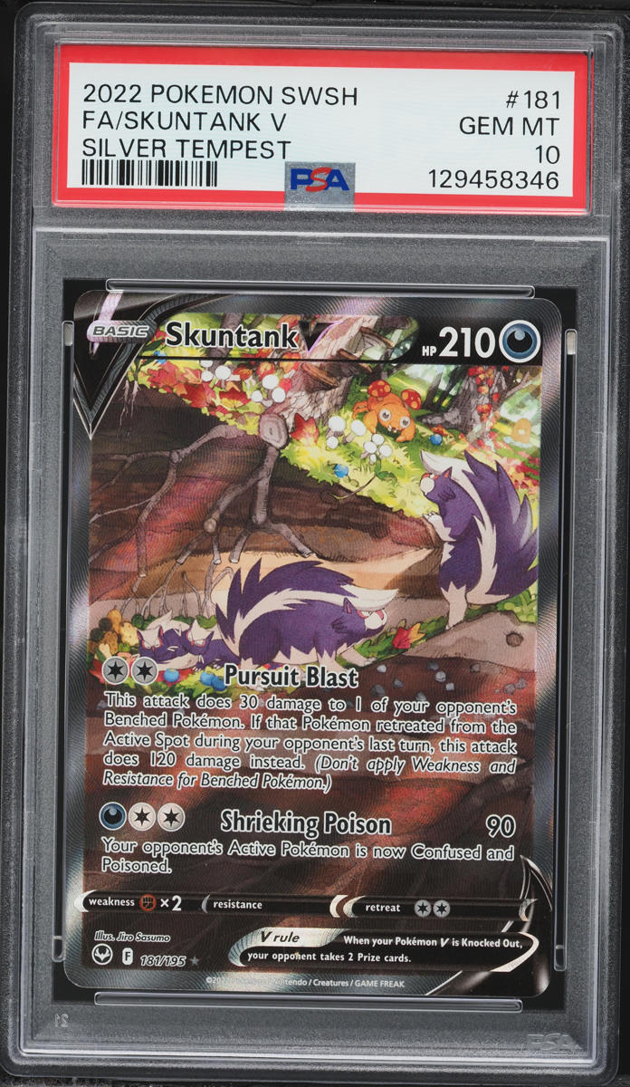 2022 Pokemon Sword & Shield Silver Tempest Alt Art Skuntank V #181 PSA 10 GEM MINT