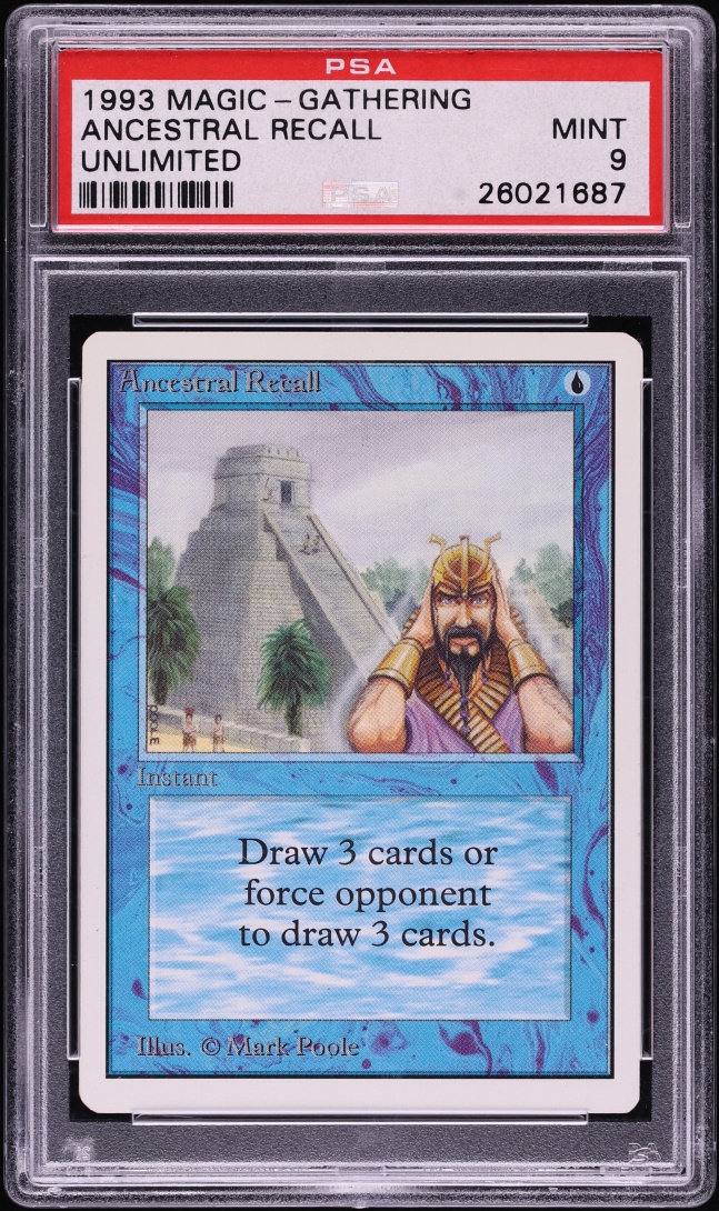 1993 Magic The Gathering MTG Unlimited Ancestral Recall PSA 9 MINT