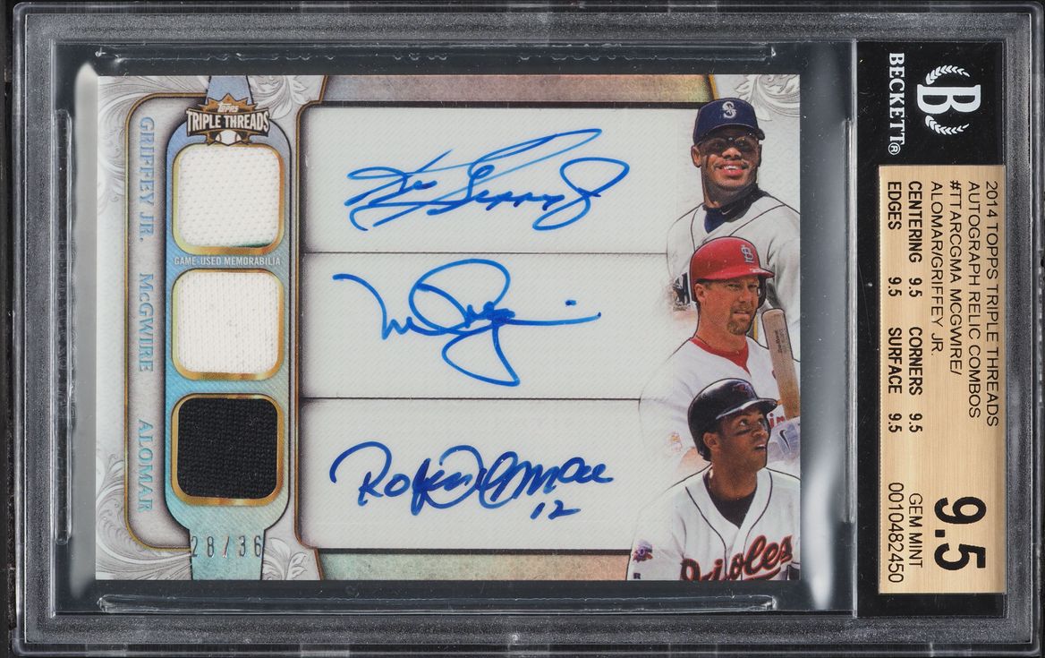 2014 Topps Triple Threads Combos Alomar Mark McGwire Ken Griffey Jr. PATCH AUTO /36 BGS 9.5