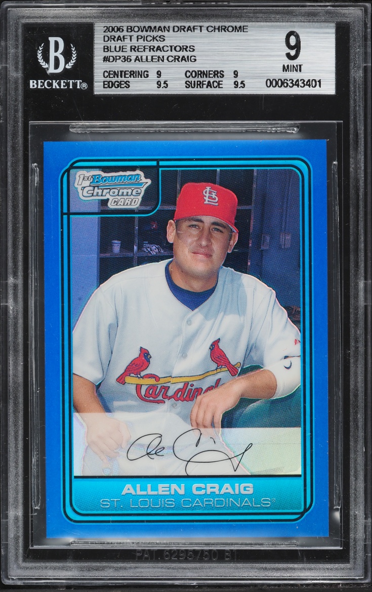 2006 Bowman Chrome Draft Picks Blue Refractors Allen Craig PROSPECT /199 #DP36 BGS 9 MINT