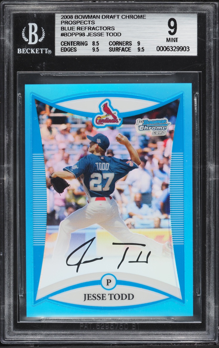 2008 Bowman Chrome Draft Blue Refractor Jesse Todd PROSPECT /99 #BDPP98 BGS 9 MINT