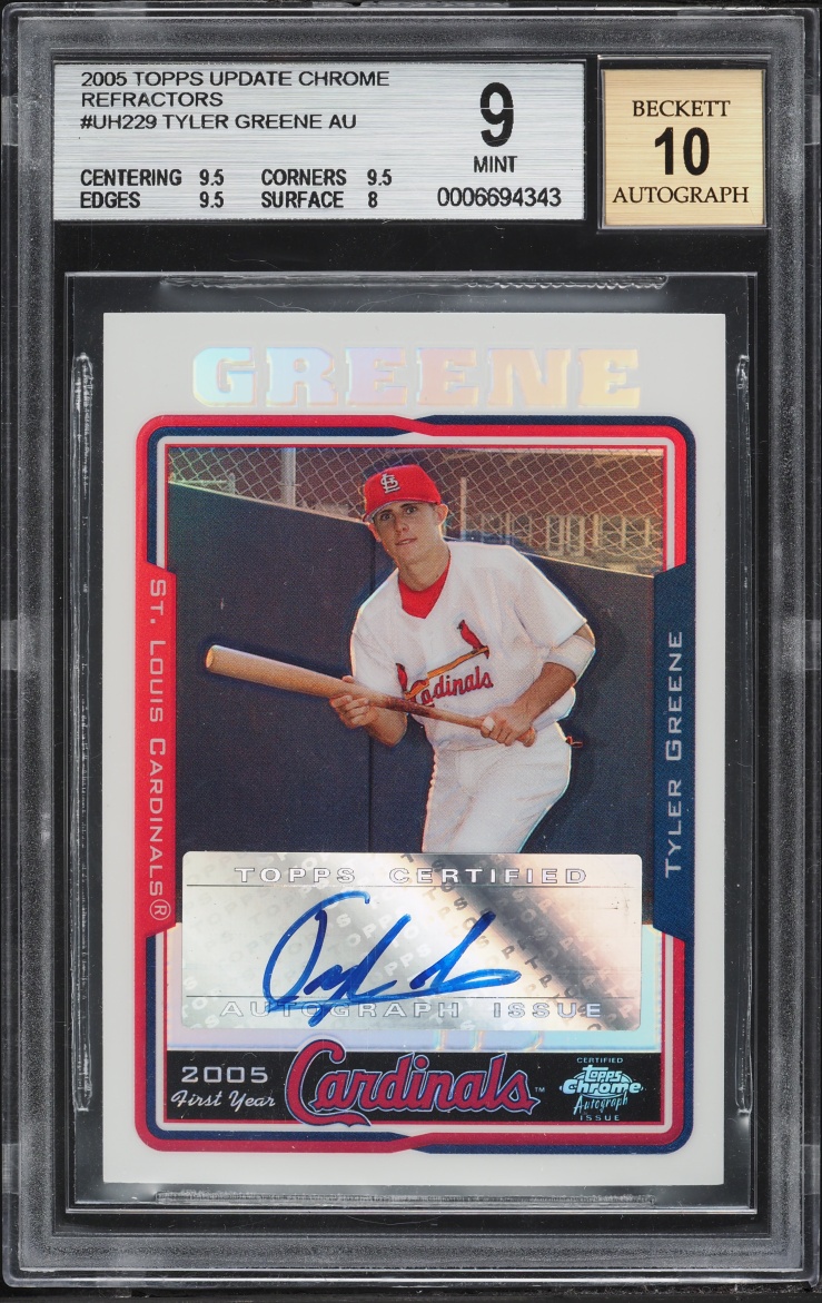 2005 Topps Chrome Update Refractors Tyler Greene ROOKIE AUTO #229 BGS 9 MINT