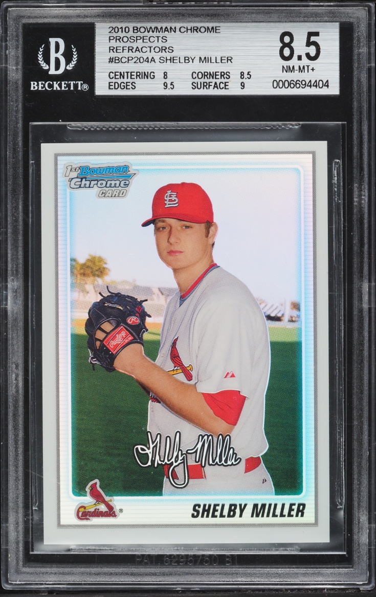2010 Bowman Chrome Refractor Shelby Miller PROSPECT /500 #BCP204A BGS 8.5 NM-MT+