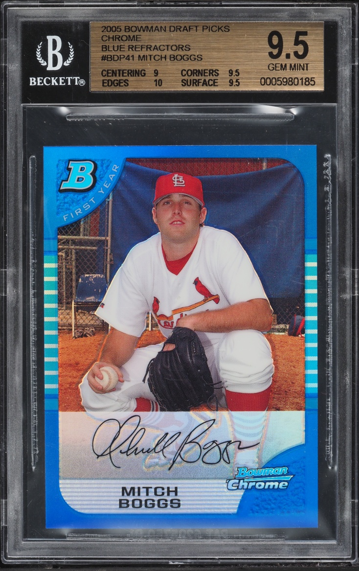 2005 Bowman Chrome Draft Blue Refractor Mitch Boggs PROSPECT /150 #41 BGS 9.5 GEM MINT