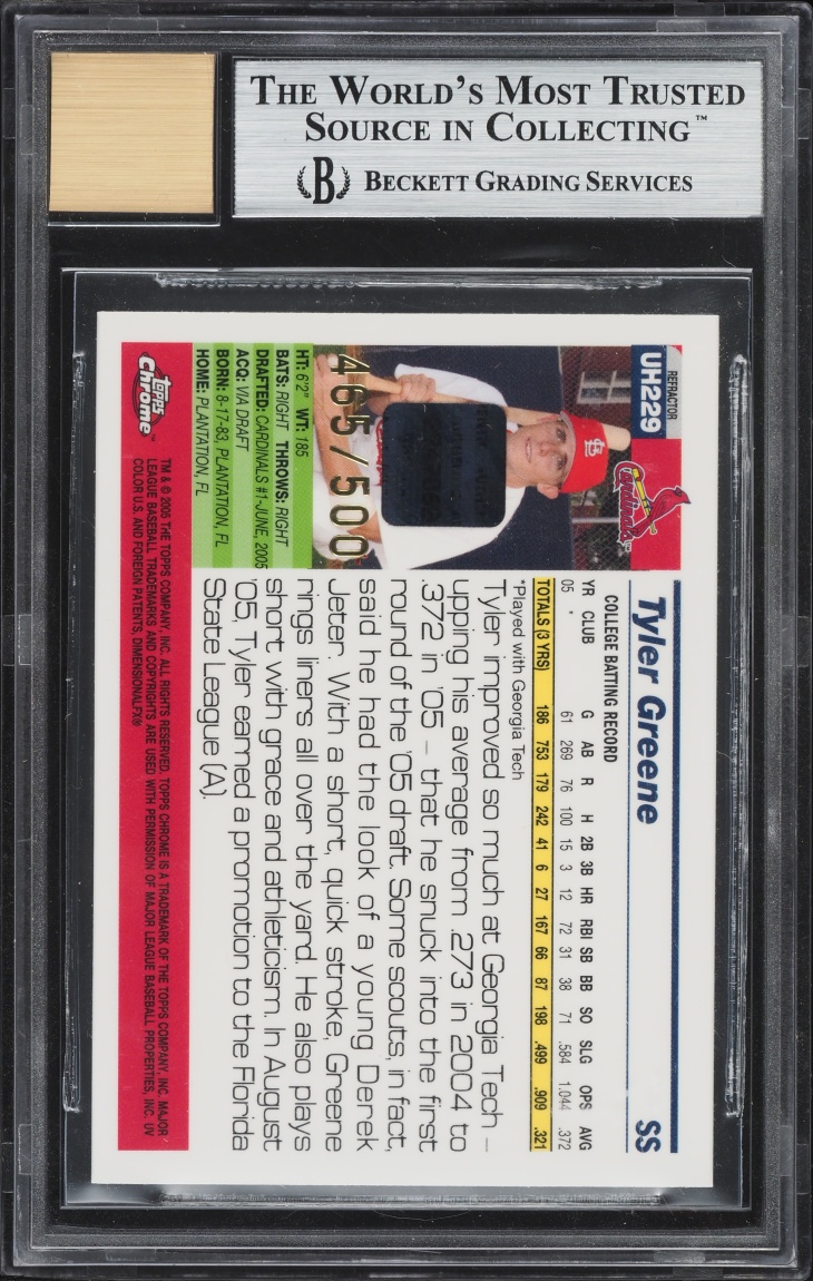 2005 Topps Chrome Update Refractors Tyler Greene ROOKIE AUTO #229 BGS 9 MINT