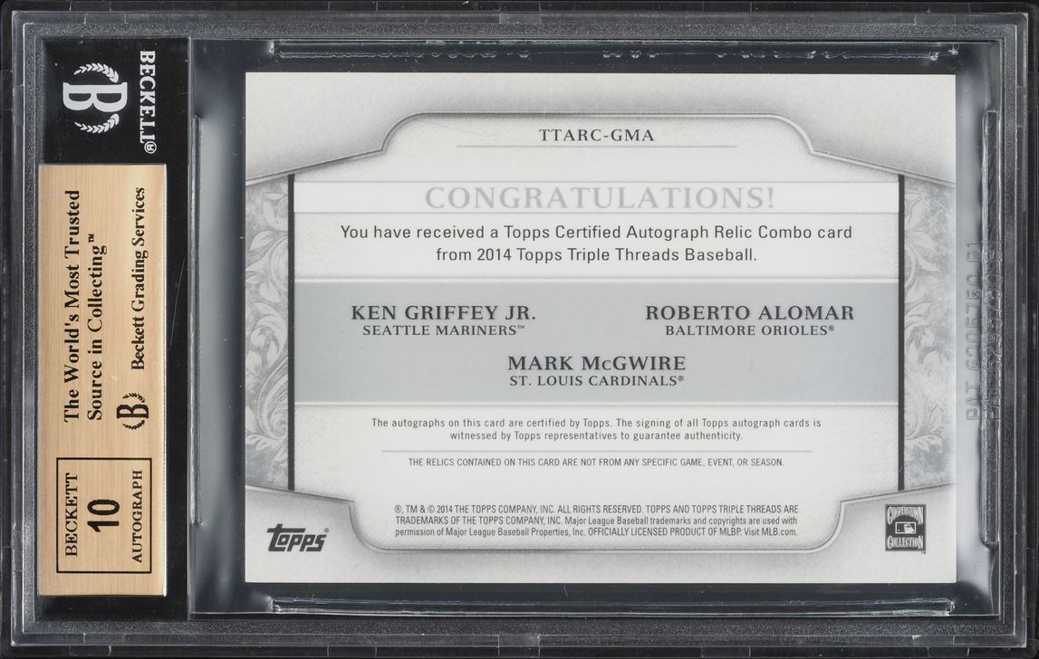2014 Topps Triple Threads Combos Alomar Mark McGwire Ken Griffey Jr. PATCH AUTO /36 BGS 9.5