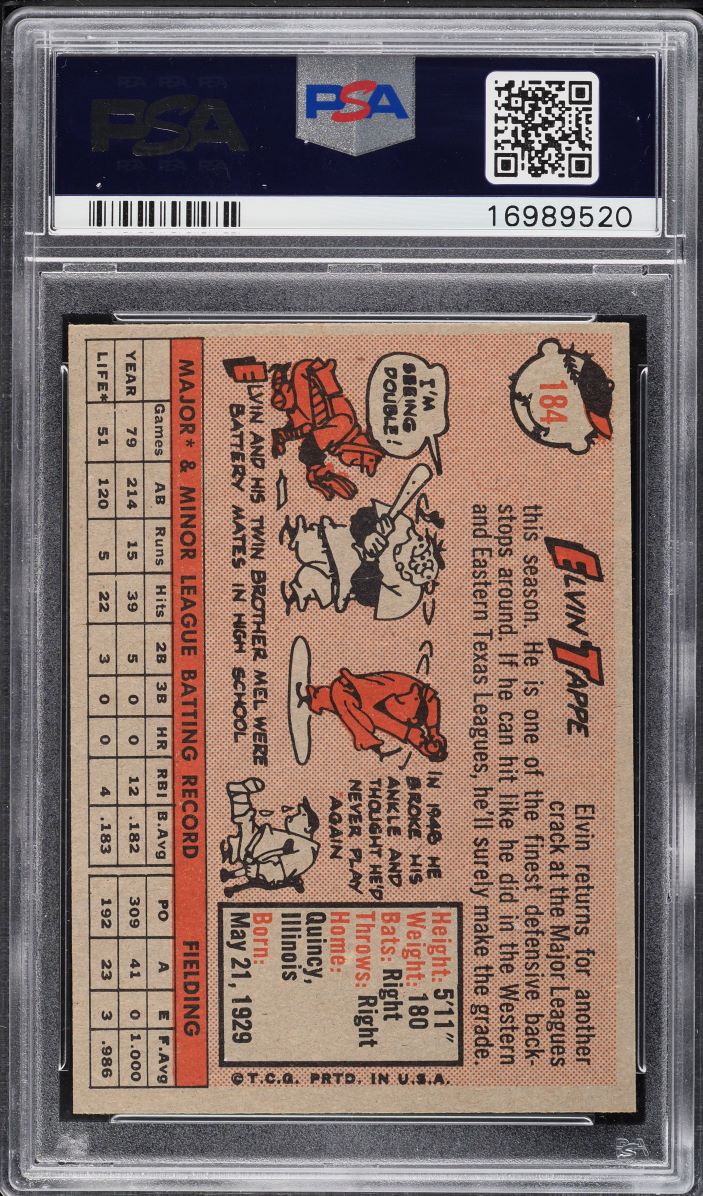 1958 Topps Elvin Tappe #184 PSA 9 MINT