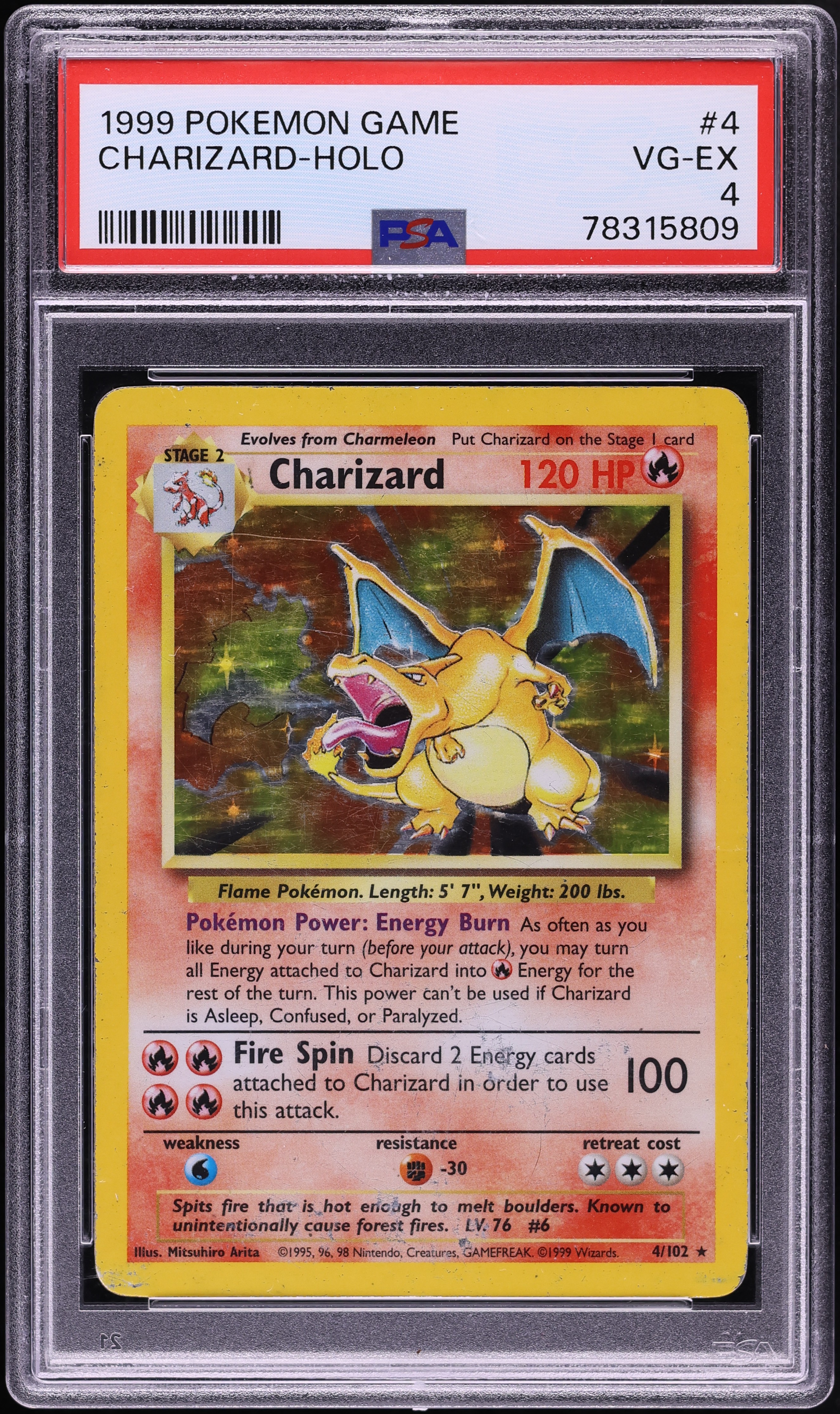1999 Pokemon Base Set Holo Charizard #4 PSA 4 VGEX