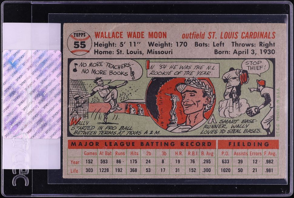 1956 Topps Wally Moon GRAY BACK #55 CGC AUTH