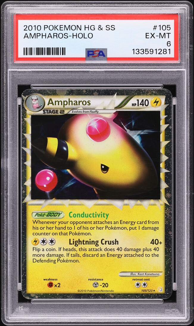 2010 Pokemon HeartGold & SoulSilver Holo Prime Ampharos #105 PSA 6 EXMT