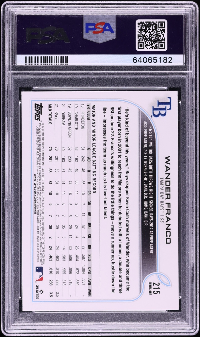 2022 Topps Wander Franco ROOKIE #215 PSA 10 GEM MINT