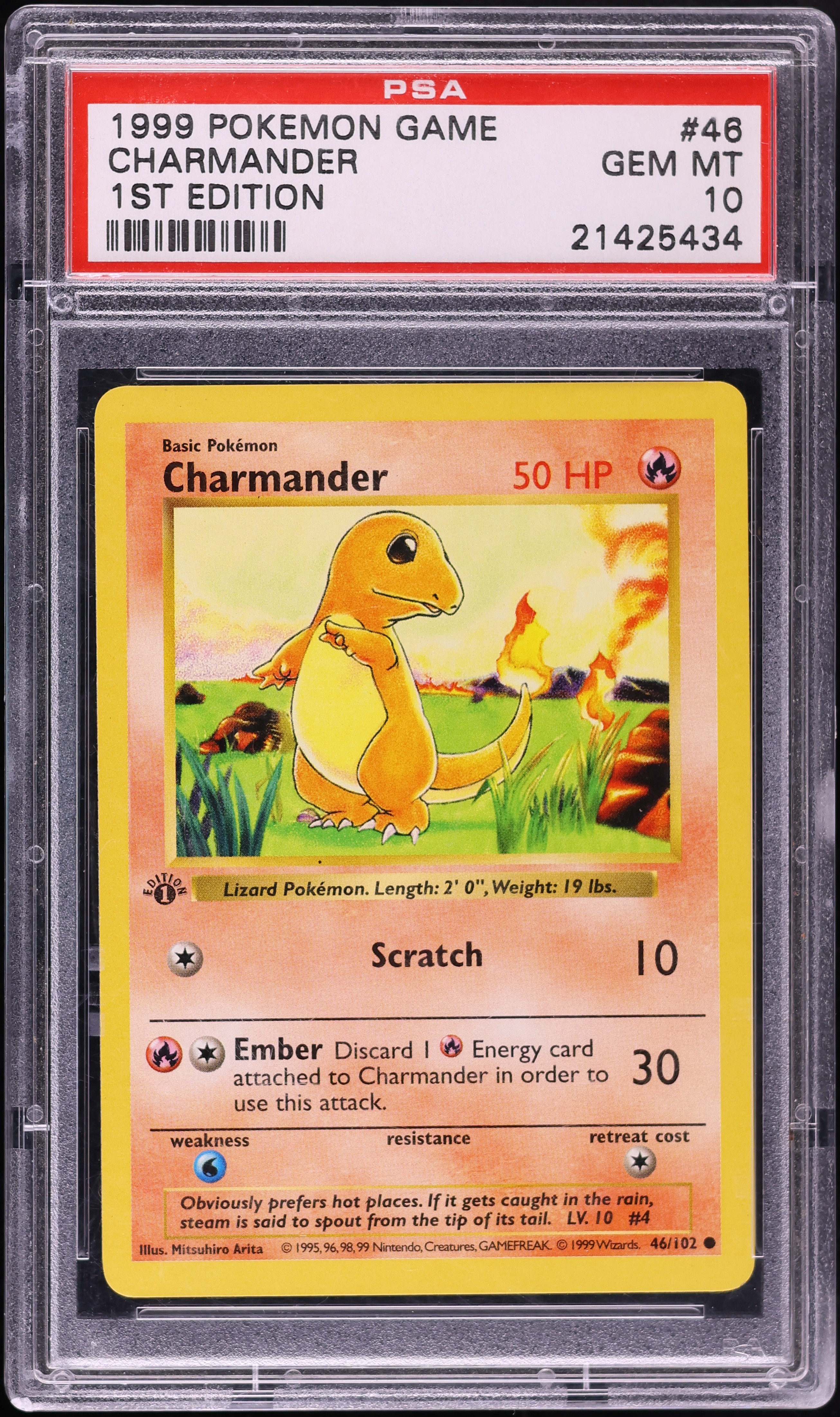 1999 Pokemon Base Set Shadowless 1st Edition Charmander #46 PSA 10 GEM MINT