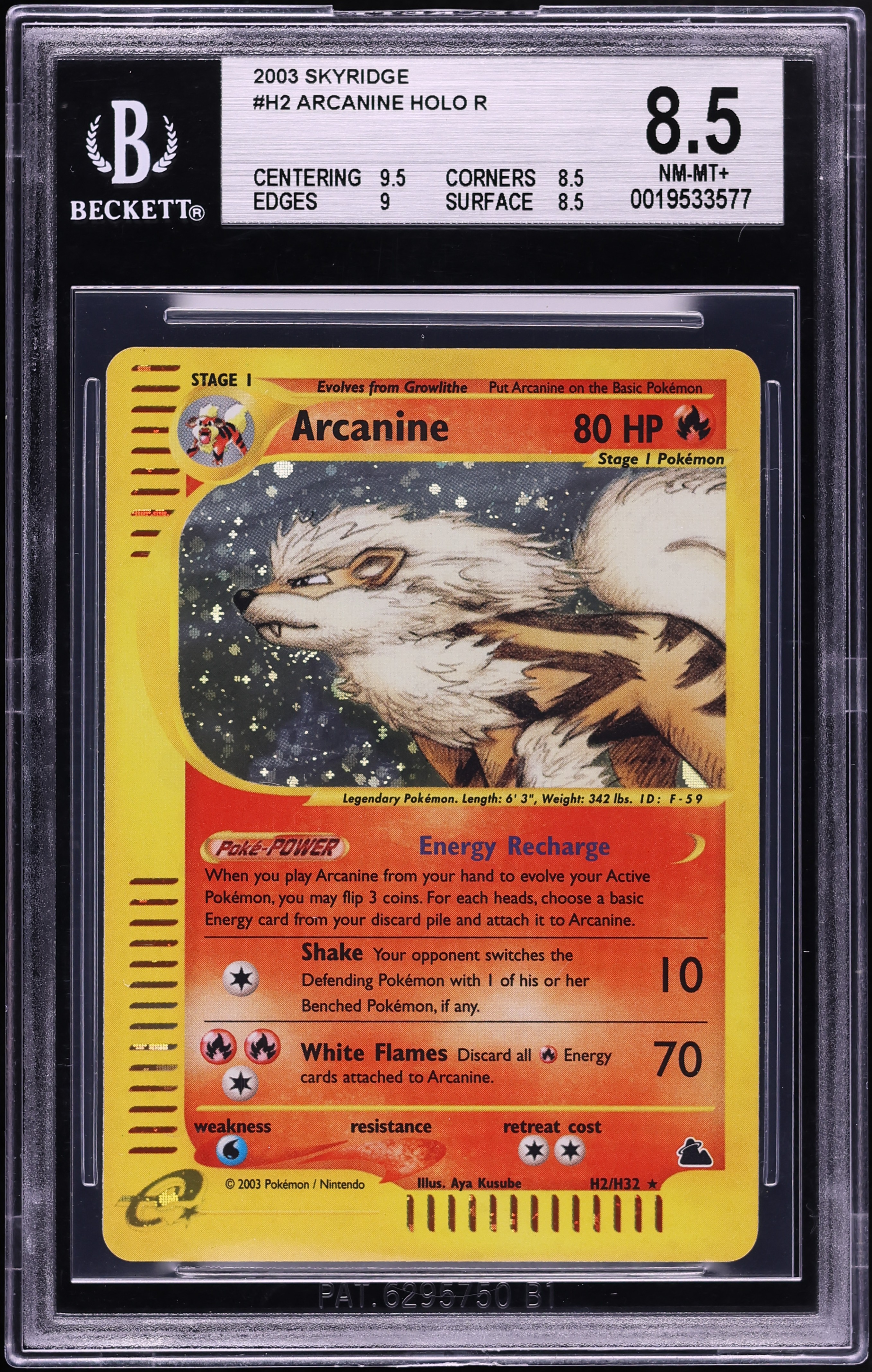 2003 Pokemon Skyridge Holo Arcanine #H2 BGS 8.5 NM-MT+