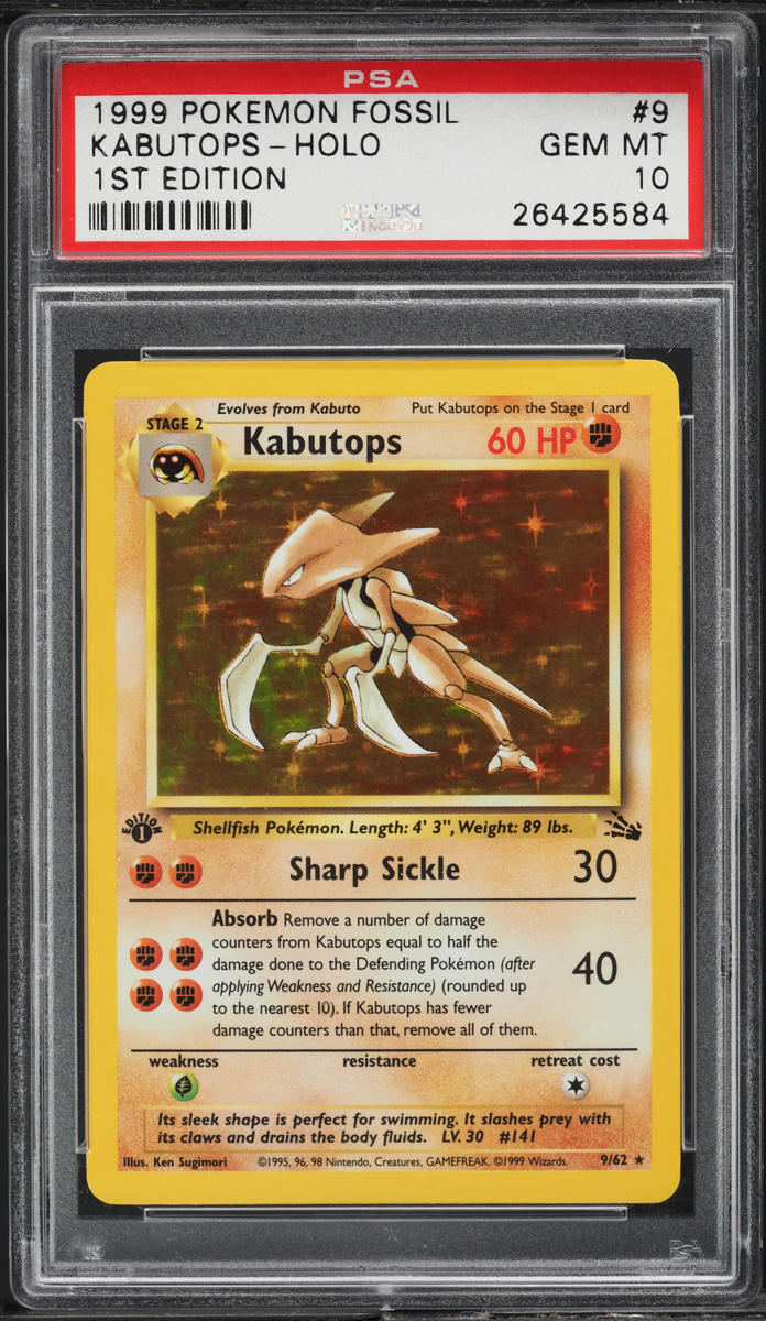 1999 Pokemon Fossil 1st Edition Holo Kabutops #9 PSA 10 GEM MINT