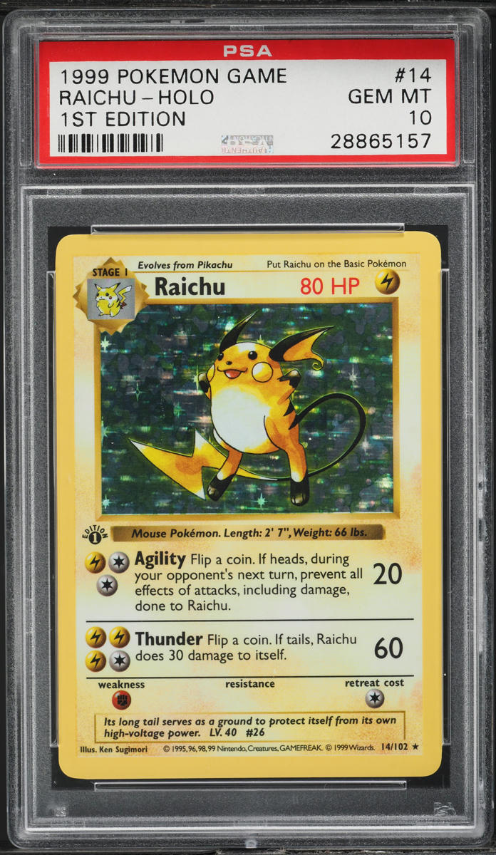 1999 Pokemon Base Set 1st Edition Holo Raichu  #14 PSA 10 GEM MINT