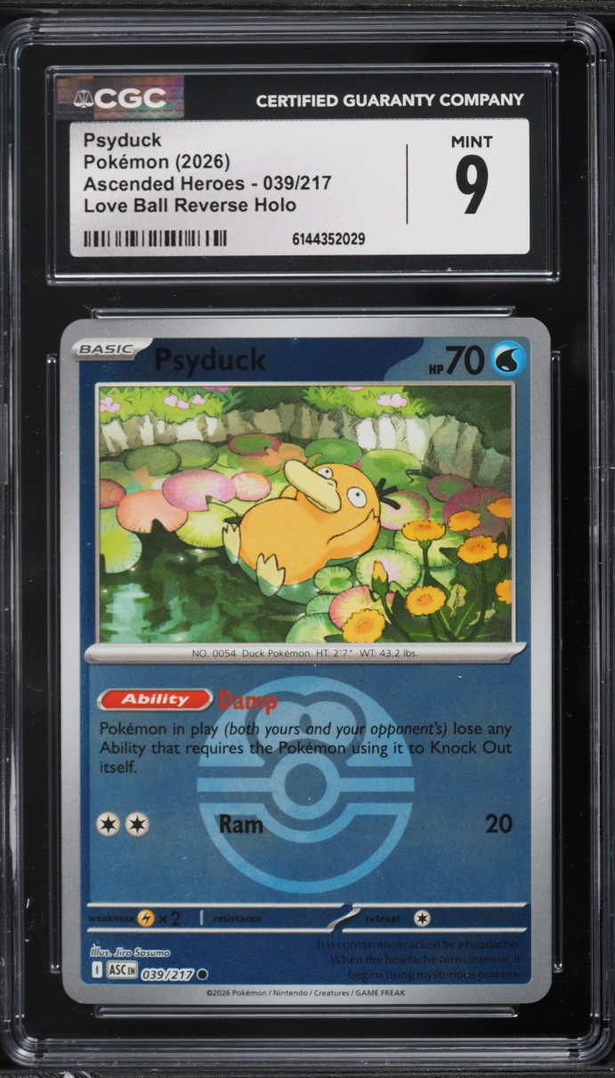 2026 Pokemon Mega Evolution Ascended Heroes Love Ball Reverse Holo Psyduck #39 CGC 9 MINT