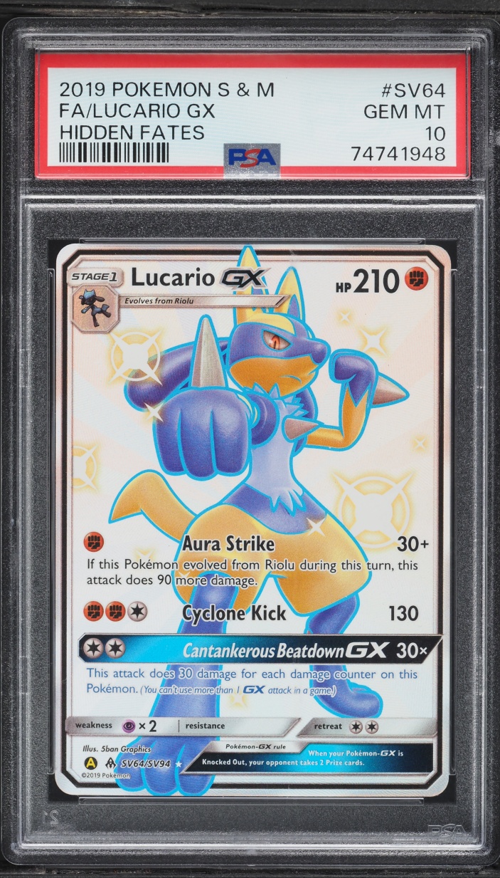 2019 Pokemon Sun & Moon Hidden Fates Shiny Lucario GX #SV64 PSA 10 GEM MINT