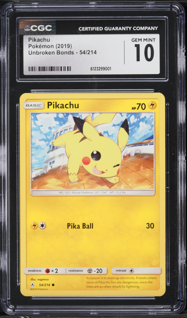 2019 Pokemon Sun & Moon Unbroken Bonds Pikachu #54 CGC 10 GEM MINT