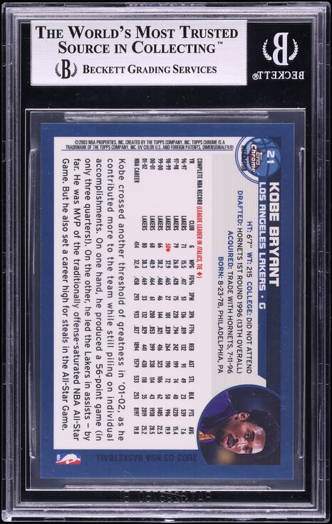 2002 Topps Chrome Refractor Kobe Bryant #21 BGS 9 MINT