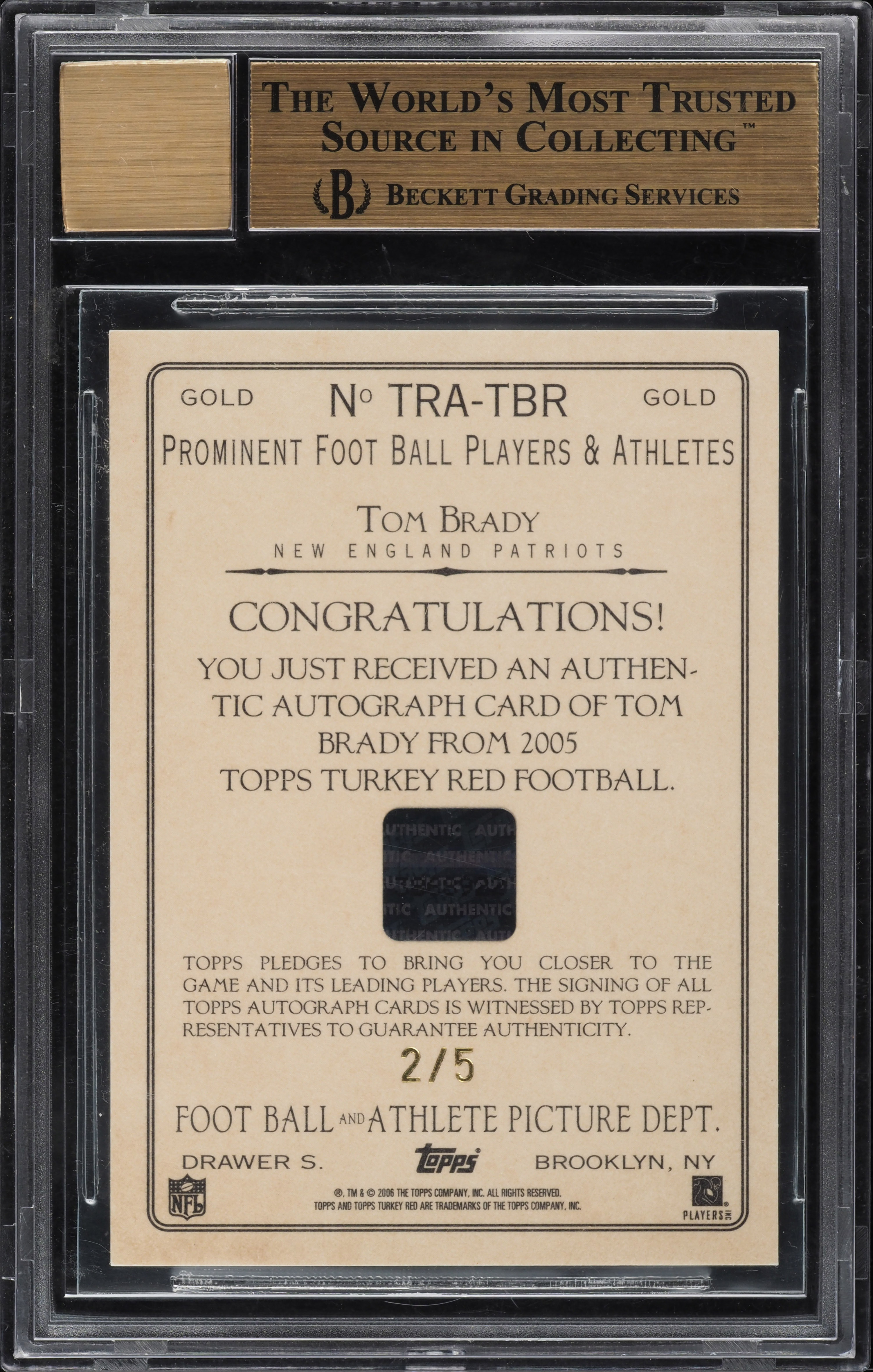 トマーティン　クボカン2005 限定レア 2005 Topps Turkey Red Gold Tom Brady AUTO /5 #TRATBR BGS 9.5 GEM
