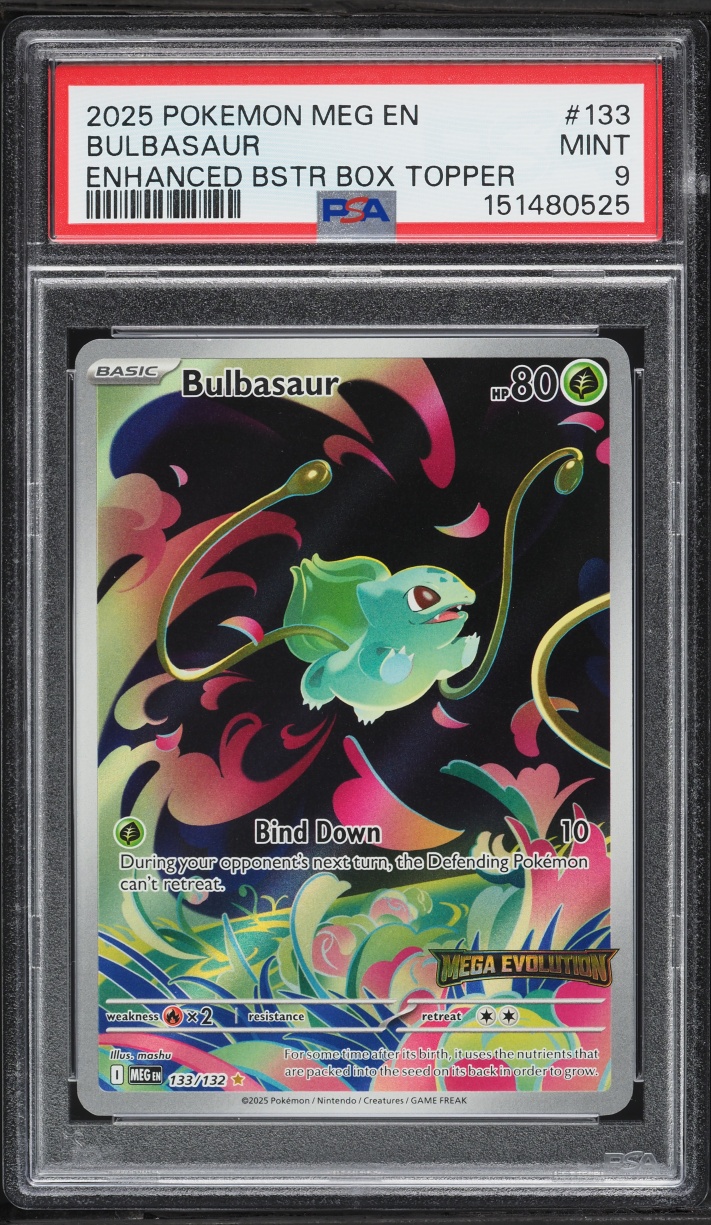 2025 Pokemon Mega Evolution Enhanced Booster Box Topper IR Bulbasaur #133 PSA 9 MINT