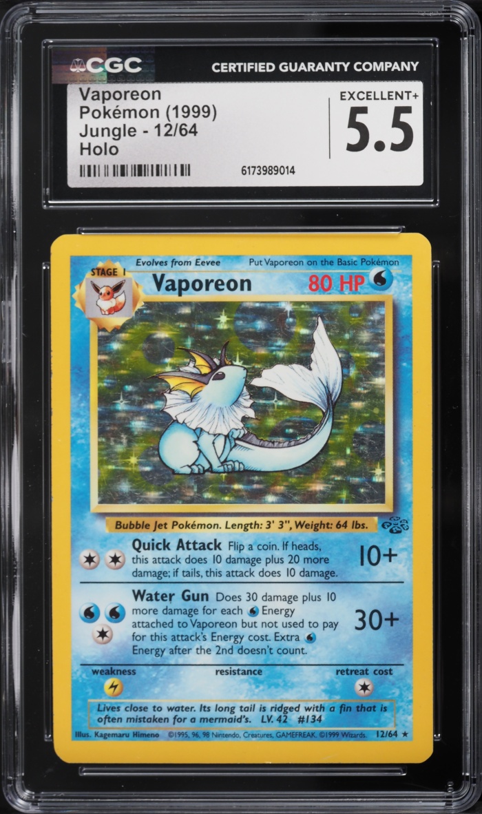 1999 Pokemon Jungle Holo Vaporeon #12 CGC 5.5 EX+
