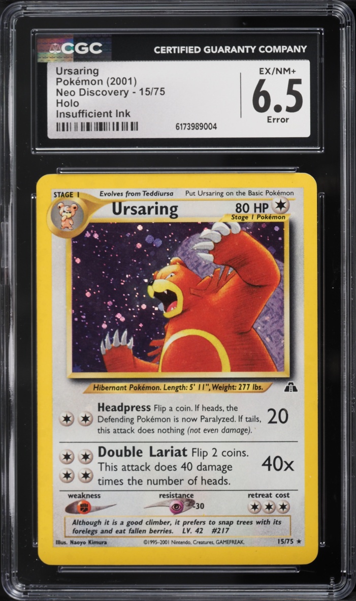2001 Pokemon Neo Discovery Insufficient Ink Holo Ursaring #15 CGC 6.5 EXMT+