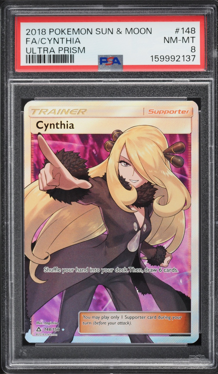 2018 Pokemon Sun & Moon Ultra Prism Full Art Cynthia #148 PSA 8 NM-MT