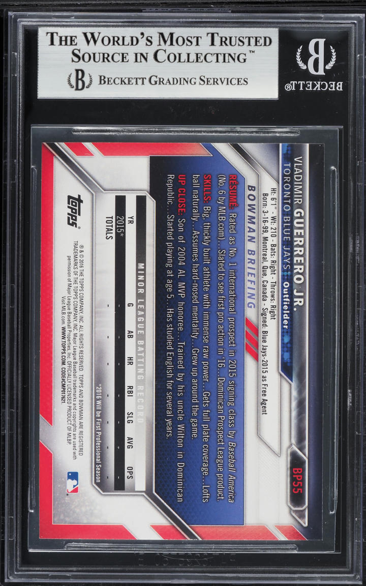 2016 Bowman Vladimir Guerrero Jr. PROSPECT #BP55 BGS 8.5 NM-MT+