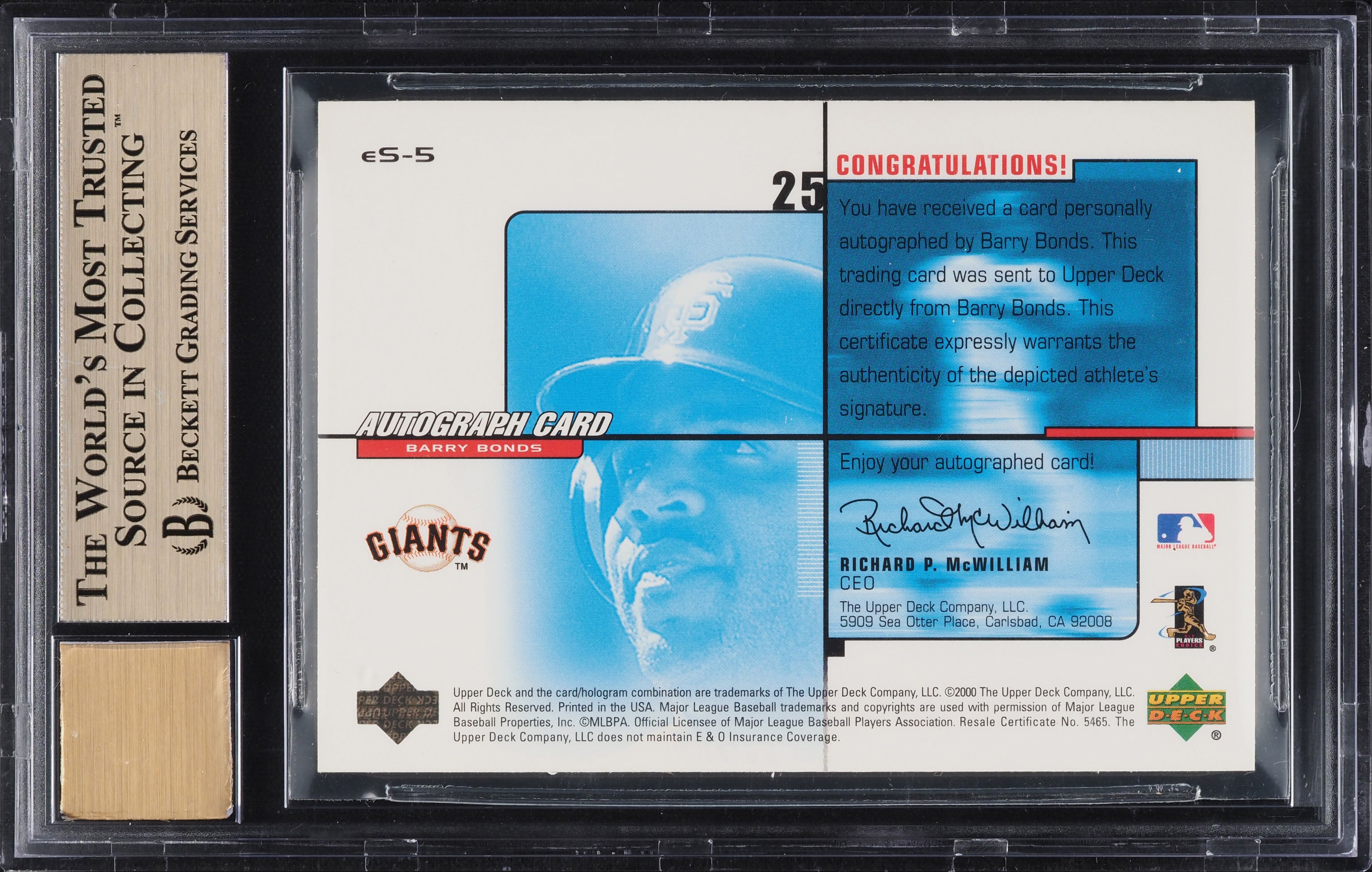 2000 Upper Deck Evolve Barry Bonds AUTO /200 #ES5 BGS 9.5 GEM MINT