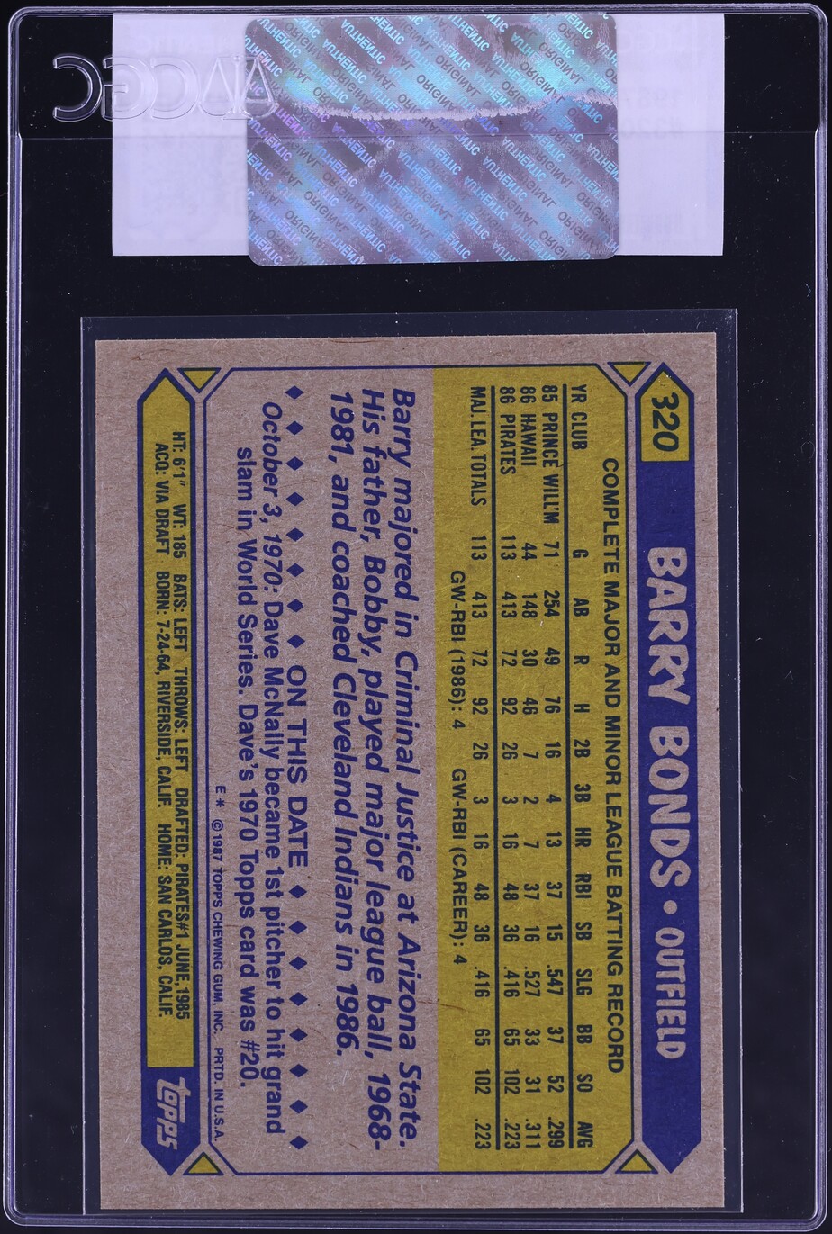 1987 Topps Barry Bonds ROOKIE #320 CGC AUTH