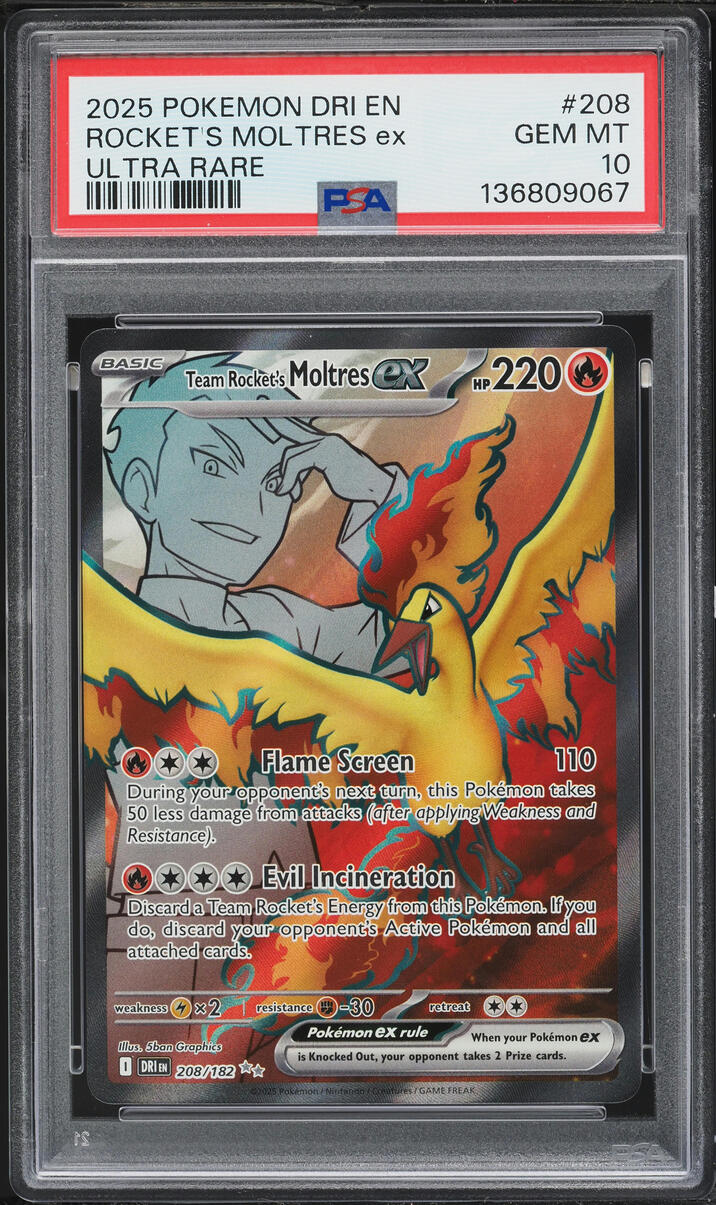 2025 Pokemon Scarlet & Violet Destined Rivals Full Art Team Rocket's Moltres ex #208 PSA 10 GEM