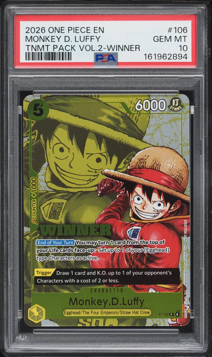 2026 One Piece Tournament Promo Pack Vol.2 Winner Monkey D. Luffy #P-106 PSA 10 GEM MINT