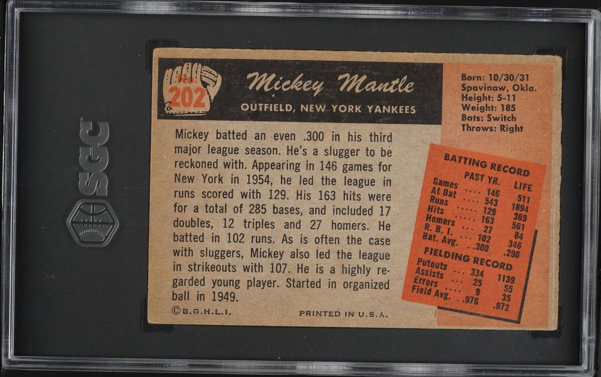 1955 Bowman Mickey Mantle #202 SGC 4 VGEX