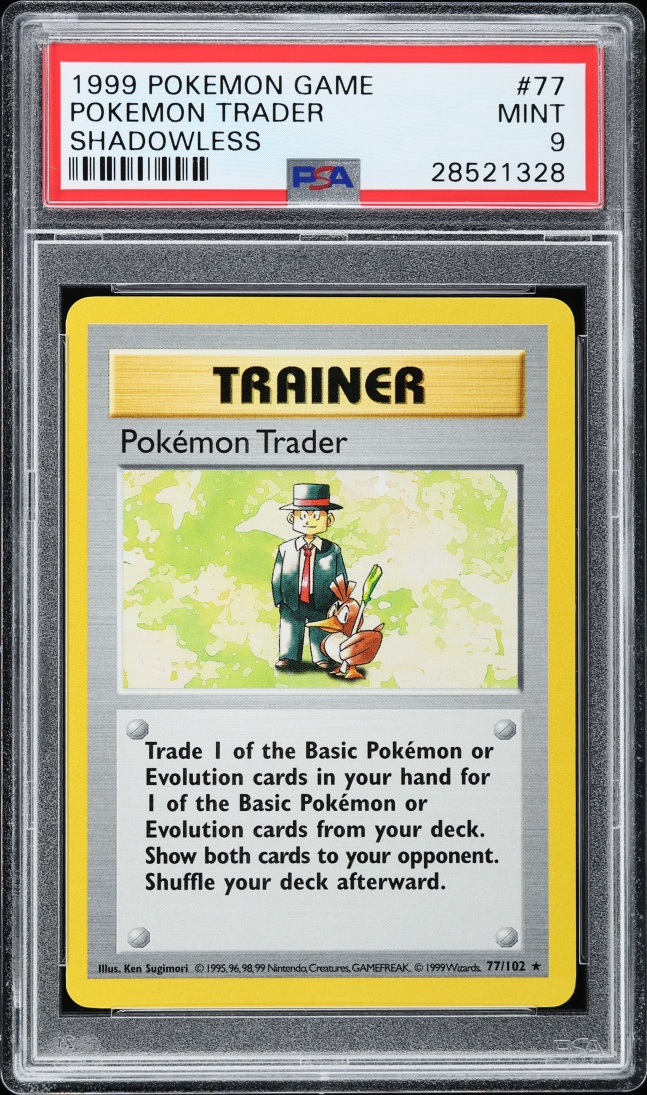 1999 Pokemon Base Set Shadowless Pokemon Trader #77 PSA 9 MINT