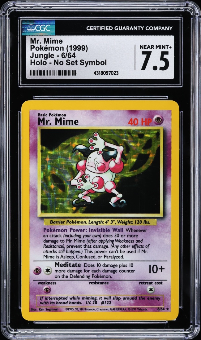 1999 Pokemon Jungle No Set Symbol Holo Mr. Mime #6 CGC 7.5 NRMT+