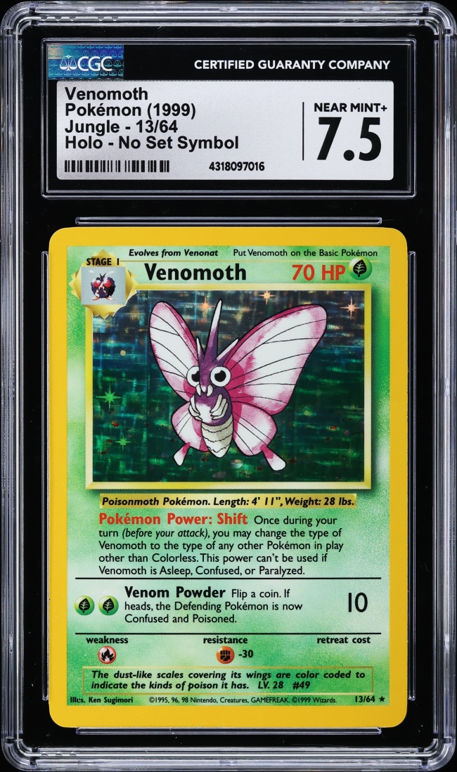 1999 Pokemon Jungle No Set Symbol Holo Venomoth #13 CGC 7.5 NRMT+